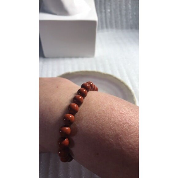 Red Jasper Beaded Stretch Bracelet-8mm - Picture 3 of 4